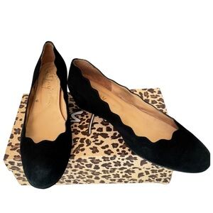 FRENCH SOLE Maya Black Suede Scalloped Wedge Heel 2” with Box Size 10.5